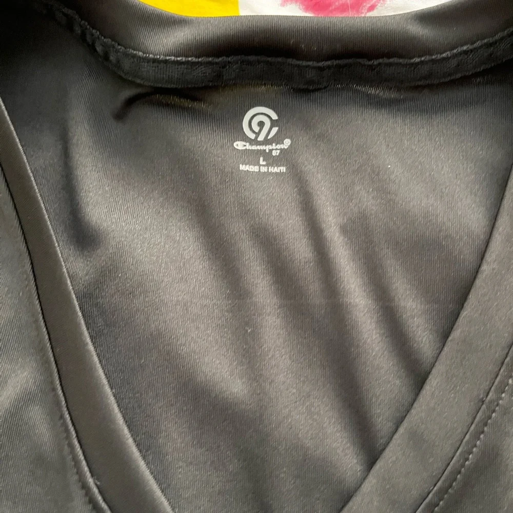 Black Champion Long Short-Sleeve Athletic T-Shirt. - Picture 2 of 3